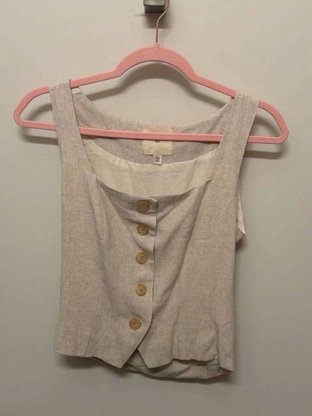Oatmeal Linen-Blend Button-Front Vest Top